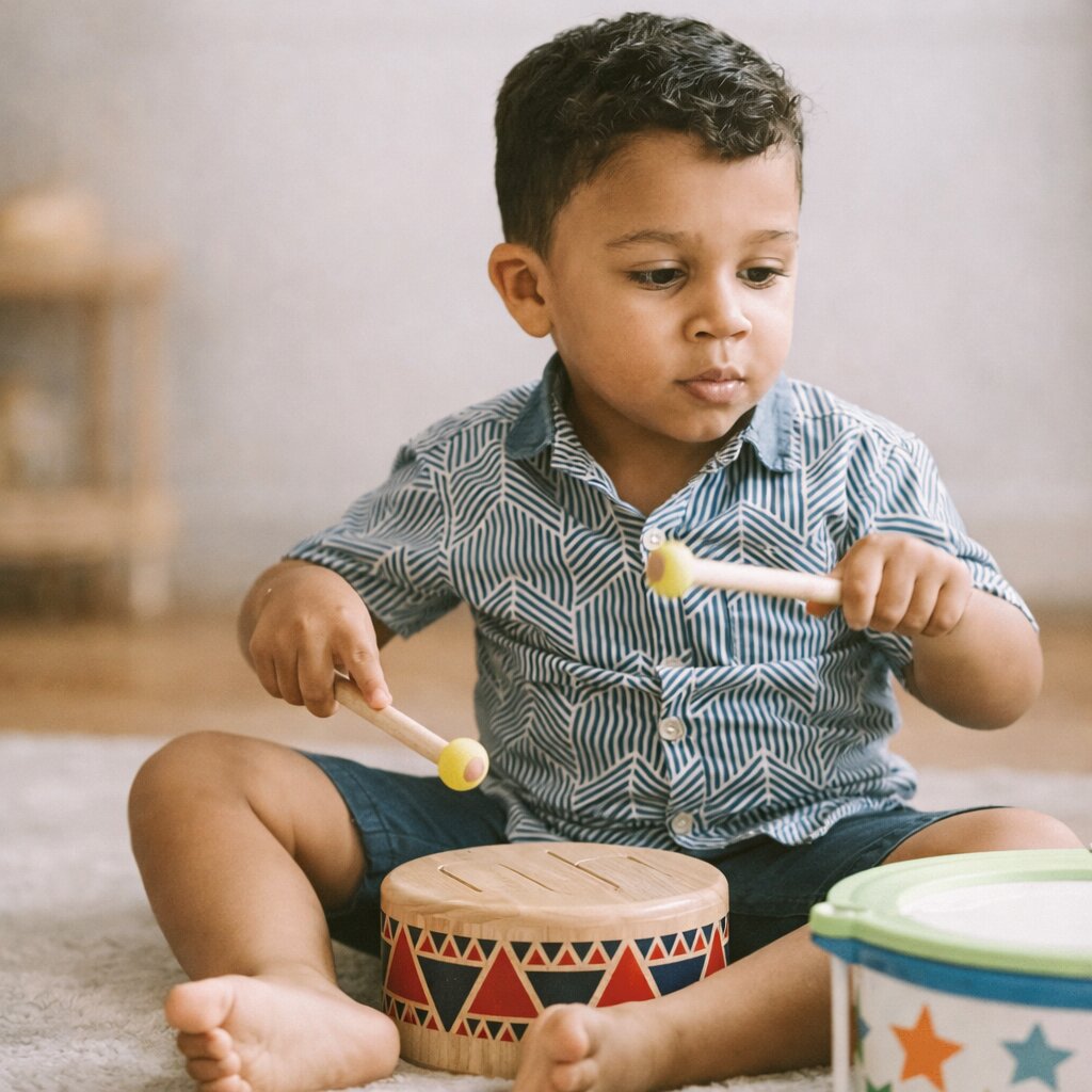 Child making music